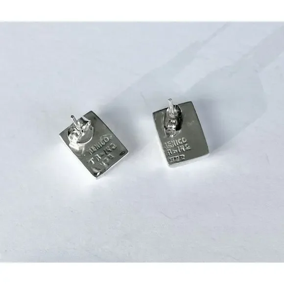 1960s Taxco TA-142 925 Silver & Black Onyx Baguette Rectangle Post Stud Earrings - Picture 7 of 8